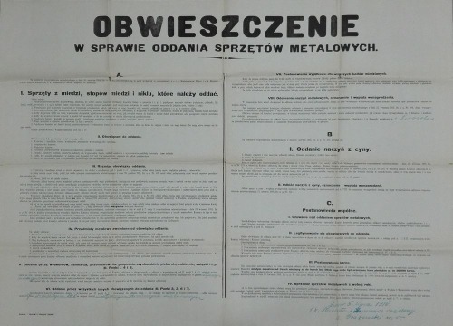 1916 Lwów-Obwieszczenie w sprawie oddania sprzętów metalowych
