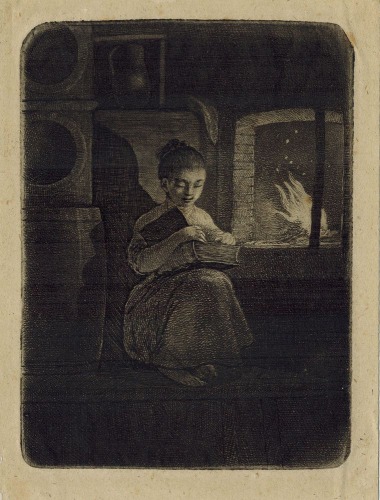 Norblin de la Gourdaine-Dzieczynka czytająca przy ogniu