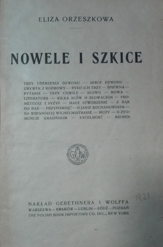 Orzeszkowa Eliza - Nowele i szkice,1921