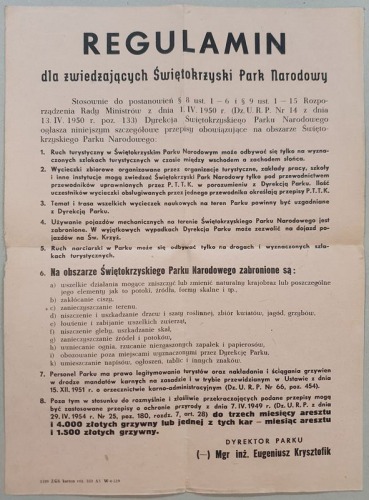 Świętokrzyski Park Narodowy – regulamin, 1954r.