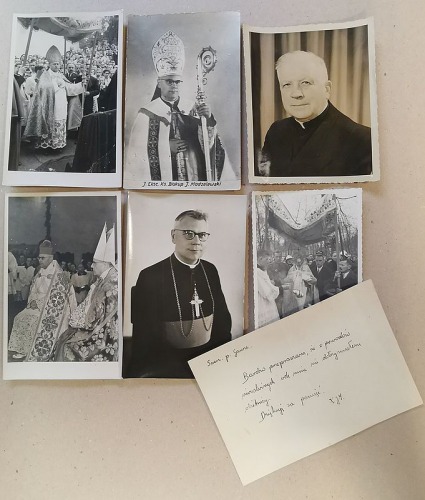 Modzelewski Jerzy, ksiądz, zbiór 6 fotografii i liścik.