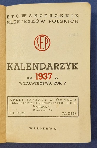 Kalendarzyk - Stowarzyszenie Elektryków Polskich, 1937 
