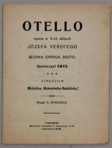 /Libretto/ Otello, J. Verdi. Opera w 4-ch aktach