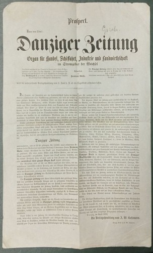 Danziger Zeitung Organ für Handel, Schiffahrt... [Prospekt wydawniczy, 1858]