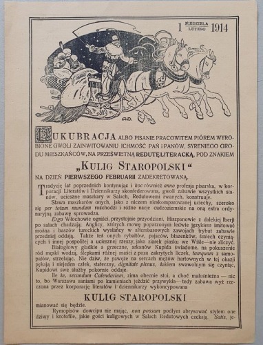 /Zaproszenie – ulotka/ Kulig Staropolski – bal maskowy, Warszawa 1914