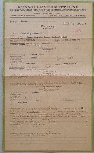 Teatr „Nowości” - 4 umowy o pracę z Igorem Iwanowem, 1943-1944
