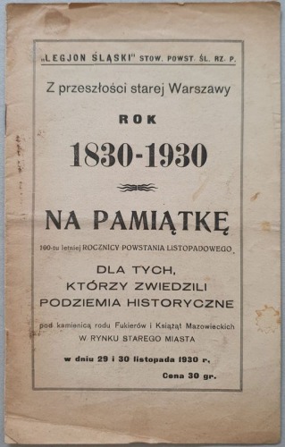 Z przeszłości starej Warszawy rok 1830-1930 [kamienice rodu Fukierów i Książąt Mazowieckich]