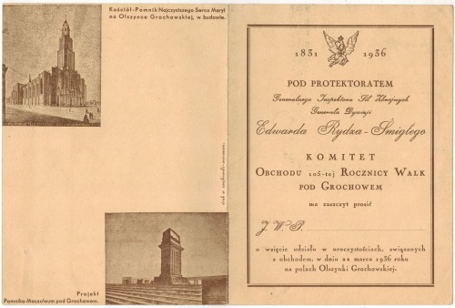 [Zaproszenie] Komitet obchodu 105-tej Rocznicy Walk pod Grochowem [1936, E. Rydz-Śmigły]