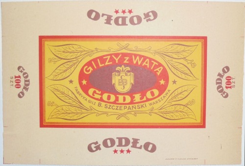 /Wzór opakowania/ Gilzy z Watą, Godło,B. Szczepański, W-wa, ok. 1930-49