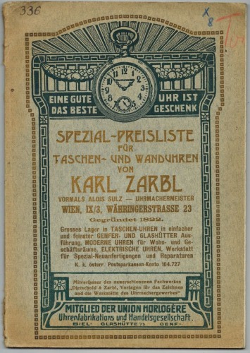 /Cennik/ Zegarki szwajcarskie, Karl Zarbl, po 1908 r.