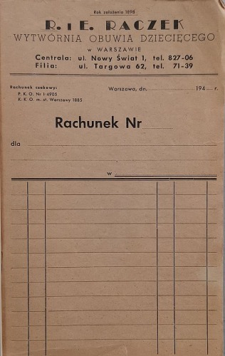 R. i E. Raczek. Wytwórnia obuwia dziecięcego w Warszawie (Rok założenia 1898).
