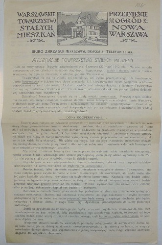 /Reklama/ Warszawskie Tow. Stałych Mieszkań, 1913(?)