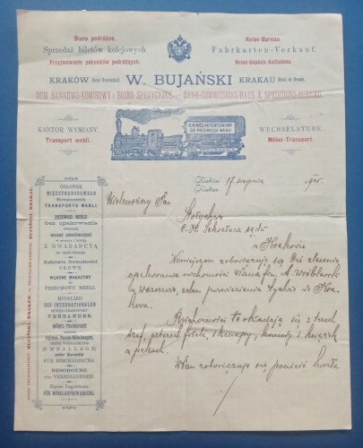 W. Bujański Dom Bankowo-Komisowy i Biuro Spedycyjne, Kraków 1905 /umowa/