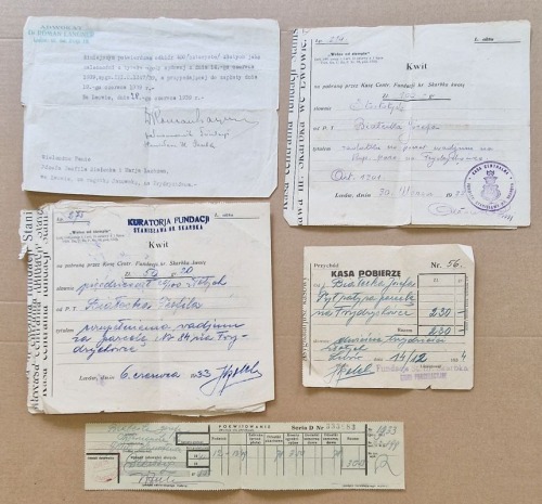 Fundacja Stanisława hr. Skarbka, Lwów, Frydrychówka - kwity za zakup parceli, 1933-1939