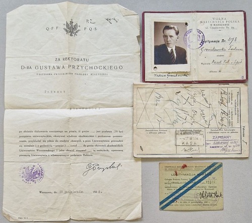 Gromkowski T. [dokumenty, UW, Bratnia Pomoc, Wolna Wszechnica Polska, studia]