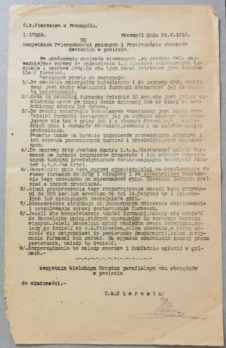 Przemyśli – zarządzenie z 24.V. 1916 [dot. furmanek]