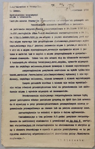 Przemyśl – zarządzenie z 24 sierpnia 1916 [zakaz spożywania mięsa]