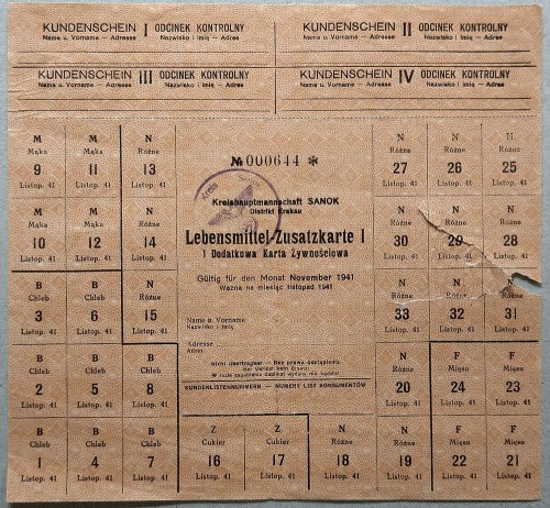 1941 - Karta Żywnościowa - Lebensmittel-Zusatzkarte, Sanok