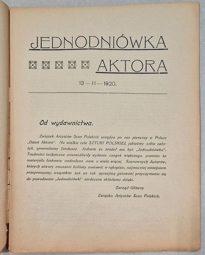  Jednodniówka aktora : 13-II-1920 