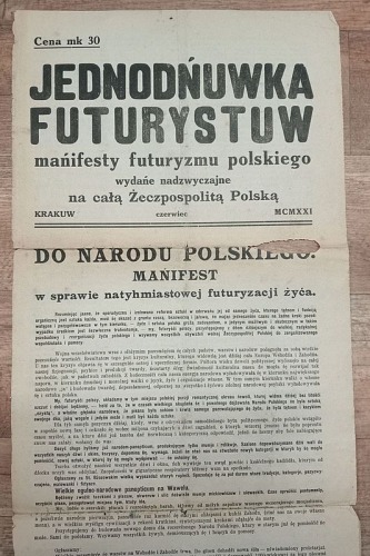 Jednodniówka Futurystów [Pierwsza] Jednodńuwka Futurystuw, Kraków 1921 [Fragment]
