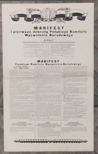 1944 - Manifest i pierwsze dekrety Polskiego Komitetu Wyzwolenia Narodowego.
