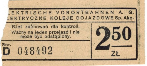 Bilet EKD[Elektryczne Koleje Dojazdowe S.A., Elektrische Vorortbahnen A.G., Warszawa, II W.Ś.]
