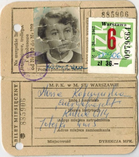 Bilet miesięczny M.P.K. Z 1967 (?) na wszystkie linie...