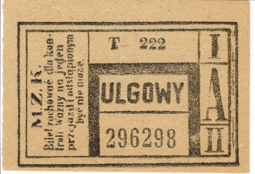 Bilet  tramwajowy(?) ulgowy, Łódź - M.Z.K., lata 1948-50