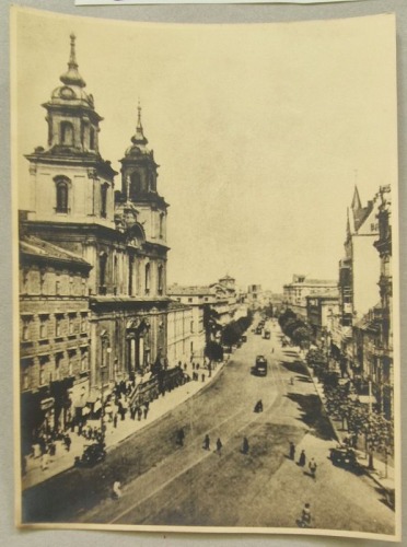 [Warszawa] Krakowskie Przedmieście, kościół Św. Krzyża przed 1939 [odbitka ok 1945-51?]