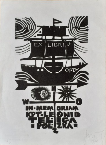 Strzałkowski Zbigniew - Ex libris in memoriam kpt.Leonid Teliga,1970