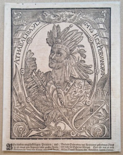 Athabaliba - Atahualpa, ostatni król Inków, drzeworyt, 1688.