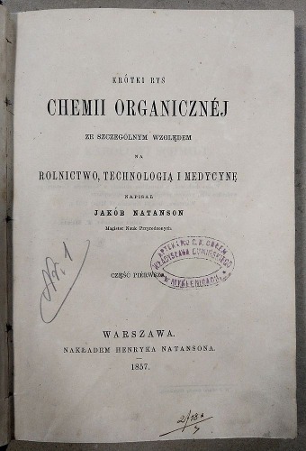 Natanson Jakób/Krótki Rys Chemii Organicznej 1857