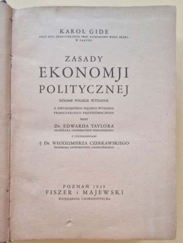 Gide Karol: Zasady ekonomii politycznej, 1929