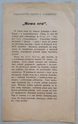 „Nowa Era”, Stronnictwo Prawicy Narodowej [ok. 1910?]