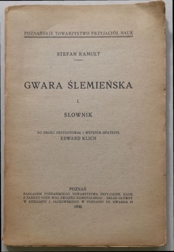 Ramułt Stefan - Gwara ślemieńska I. Słownik, 1930