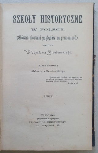 Szkoły Historyczne w Polsce, 1898