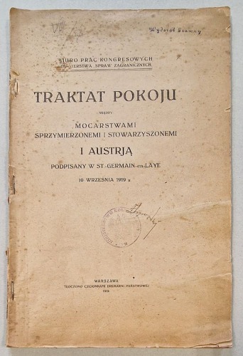 Traktat pokoju między mocarstwami sprzymierzonemi i stowarzyszonemi i Austrją.