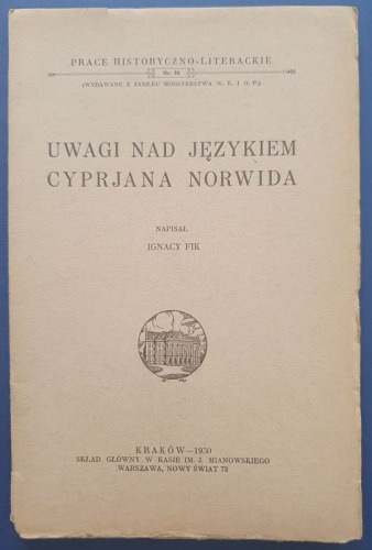 Fik Ignacy - Uwagi nad językiem Cyprjana Norwida  