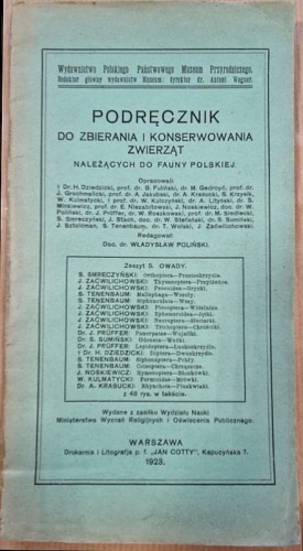 Podręcznik do zbierania i konserwowania zwierząt należących do fauny polskiej.