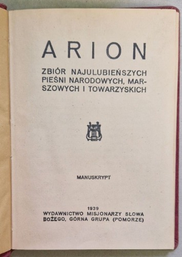 Arion. Zbiór pieśni narodowych, 1939
