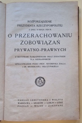 O przerachowaniu zobowiązań prywatno-prawnych, 1924