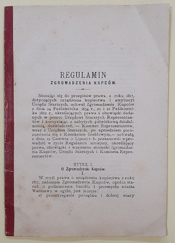 Regulamin Zgromadzenia Kupców, 1879r.