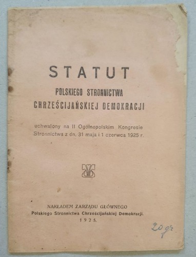 Statut Polskiego Stronnictwa Chrześcijańskiej Demokracji, 1925r.