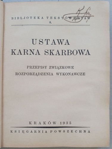Ustawa karna skarbowa, Kraków 1935
