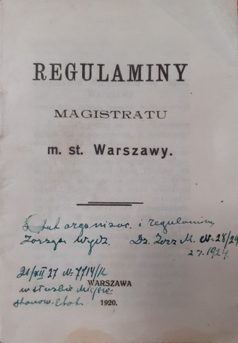 Regulaminy Magistratu m.st.Warszawy,1920