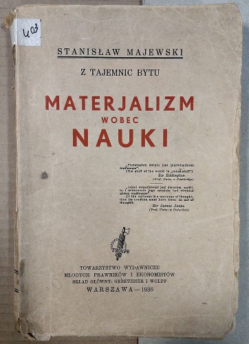Majewski Stanisław/  Materjalizm wobec nauki 1936