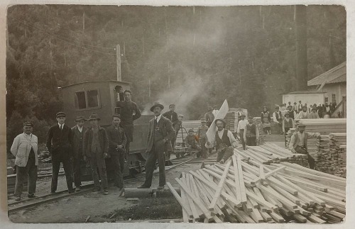 Polanica, tartak, ciuchcia, pocztówka, przed 1939