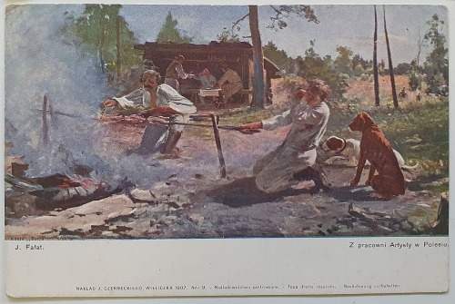 Pocztówka / Zaproszenie na polowanie [Myślistwo, Fałat, 1907]