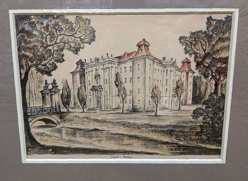 Bogaczyk Romuald - Rydzyna - zamek, litografia, 1933